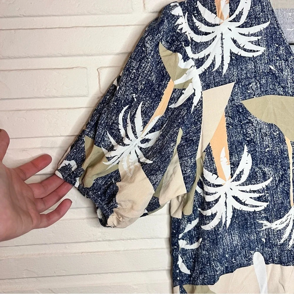 Topmart Neutral Palm Tree Puffed Sleeve Button Down Dress, Women’s Size Large - Picture 7 of 8